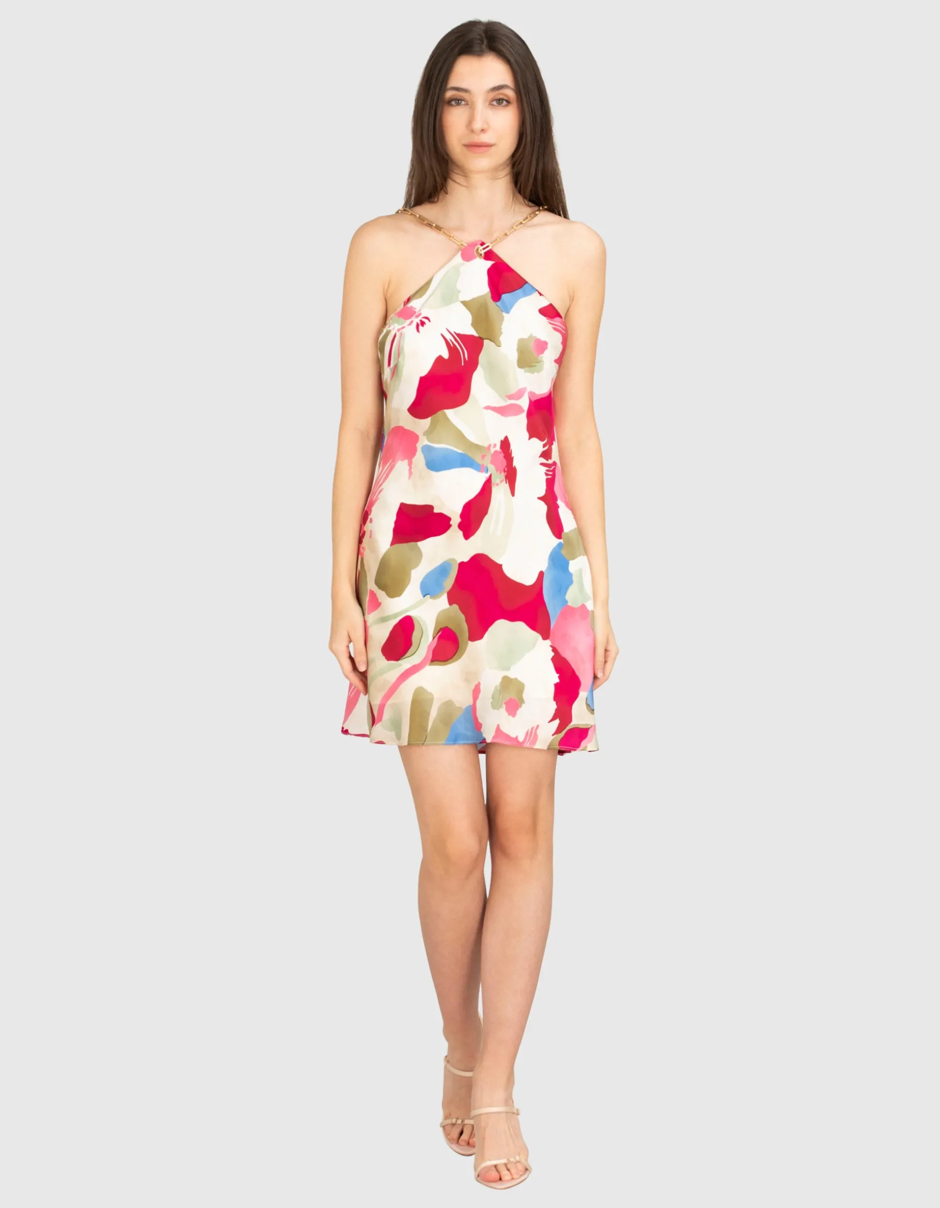 Seiden-Mix Kleid mit Ketten-Trägern