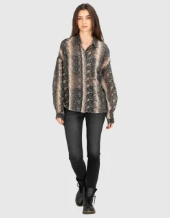 Semi-Transparente Bluse im Animal-Print