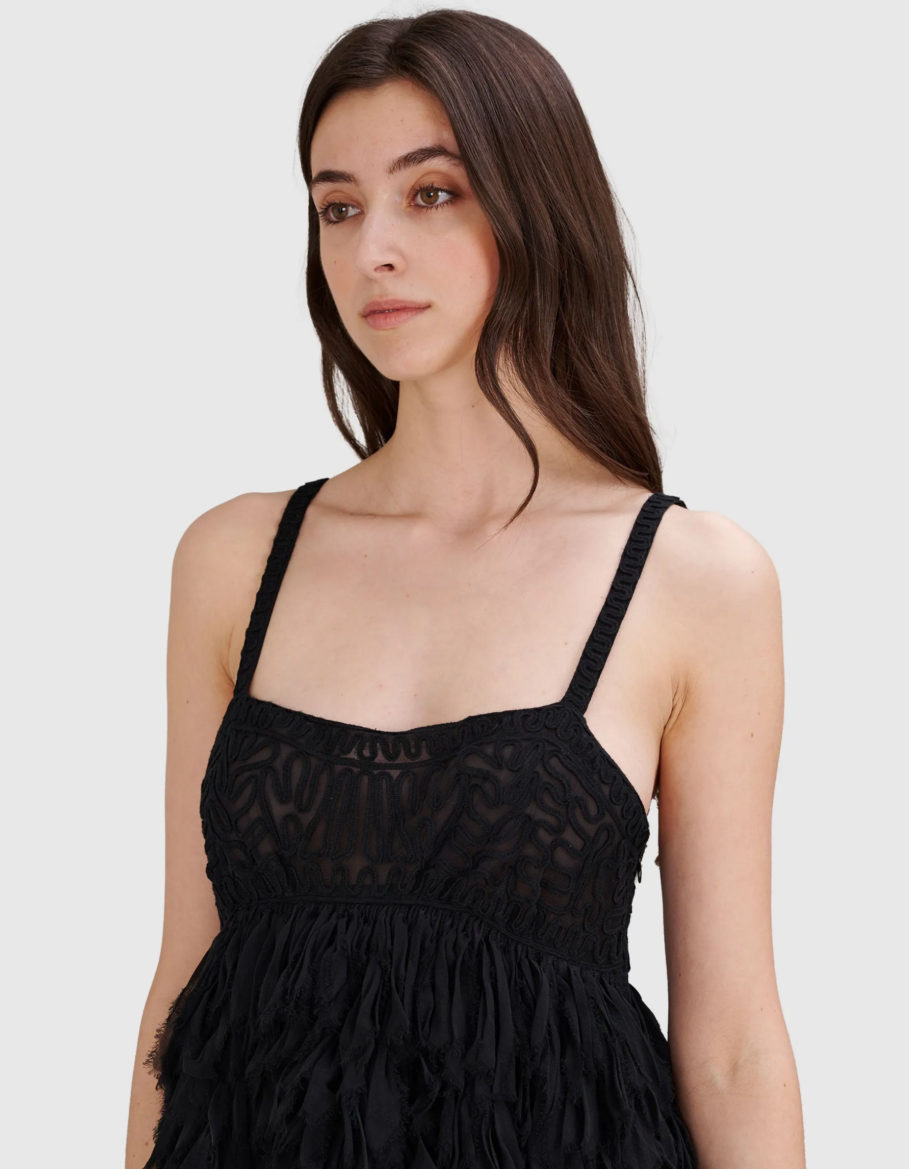 Semi-Transparentes Mini-Kleid Harlow mit Fransen