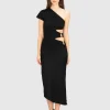 Strukturiertes One-Shoulder Kleid mit Cut-Outs