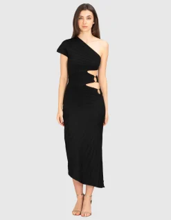 Strukturiertes One-Shoulder Kleid mit Cut-Outs