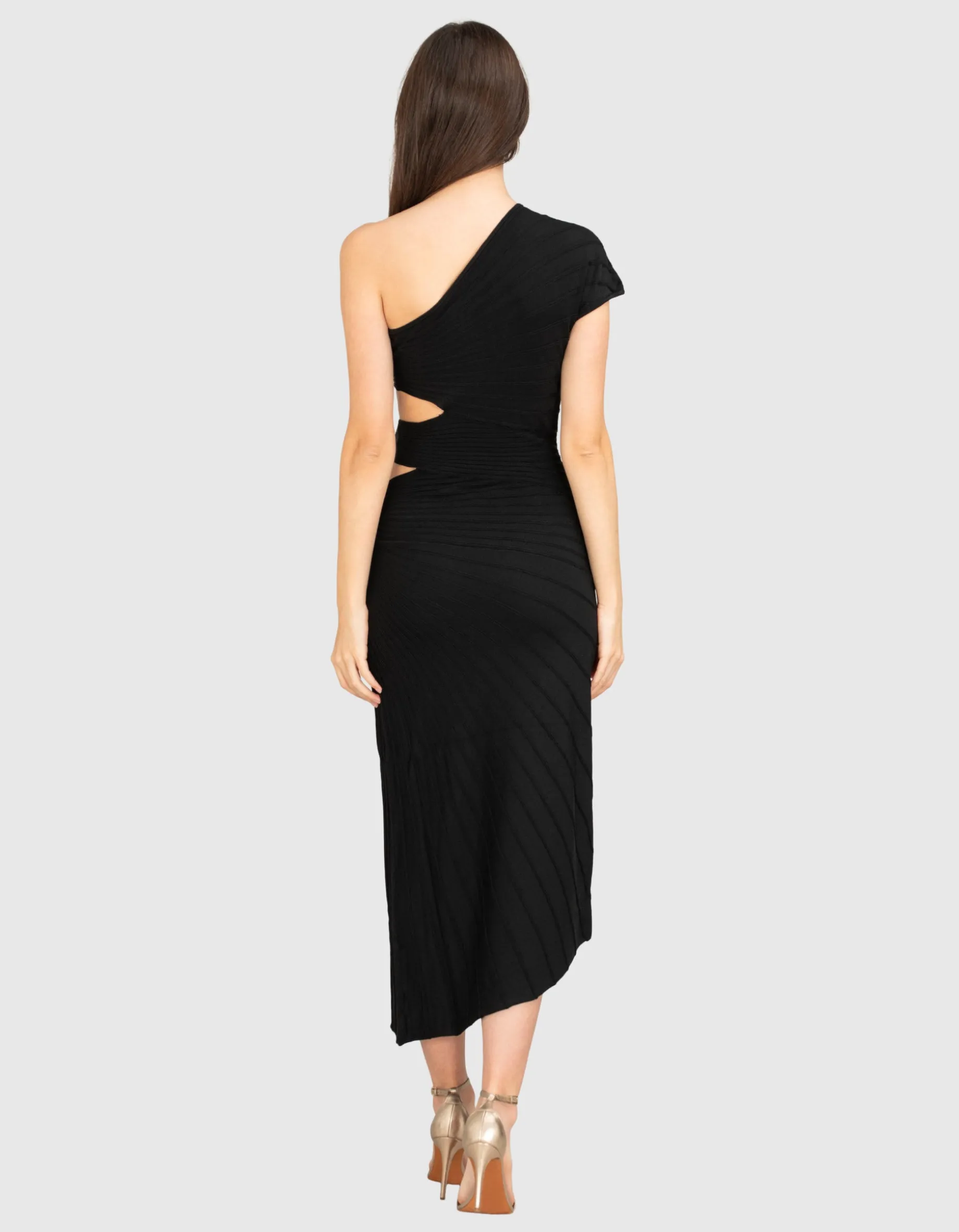 Strukturiertes One-Shoulder Kleid mit Cut-Outs