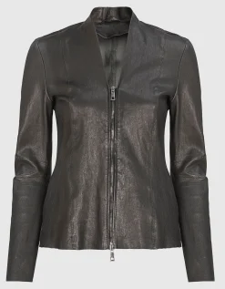 Taillierte Lammlederjacke mit Zipper