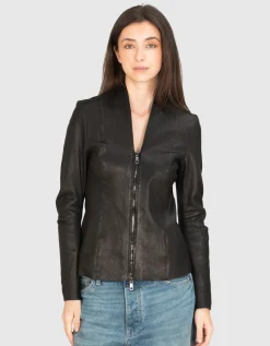 Taillierte Lammlederjacke mit Zipper