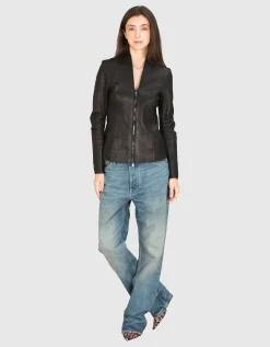 Taillierte Lammlederjacke mit Zipper