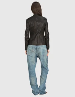 Taillierte Lammlederjacke mit Zipper