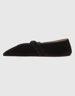 Veloursleder-Ballerinas mit Doppelschließe