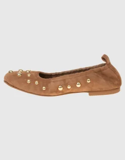 Veloursleder-Ballerinas mit Nieten