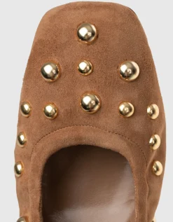 Veloursleder-Ballerinas mit Nieten
