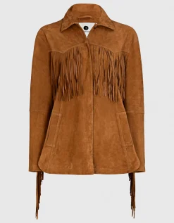 Veloursleder-Jacke Ginny mit Fransen-Details