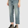 Washed-Out Jeans mit asymmetrischem Bund
