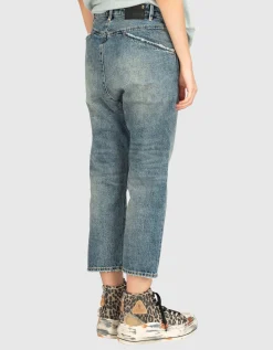 Washed-Out Jeans mit asymmetrischem Bund