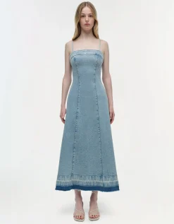 Washed-Out Jeanskleid mit offenem Saum
