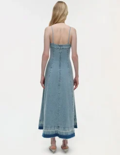 Washed-Out Jeanskleid mit offenem Saum