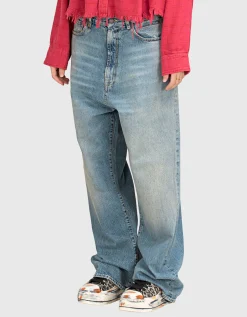 Washed-Out Wide-Leg Jeans