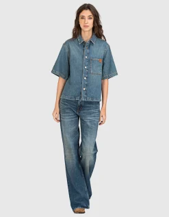 Washed-Out Wide-Leg Jeans