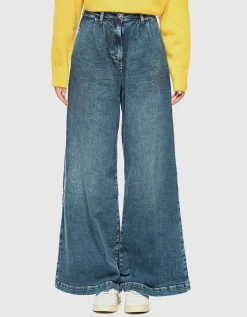 Wide-Leg Bundfalten-Jeans