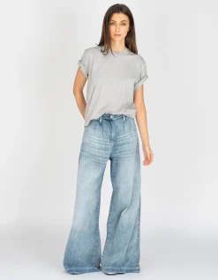 Wide-Leg Bundfalten-Jeans