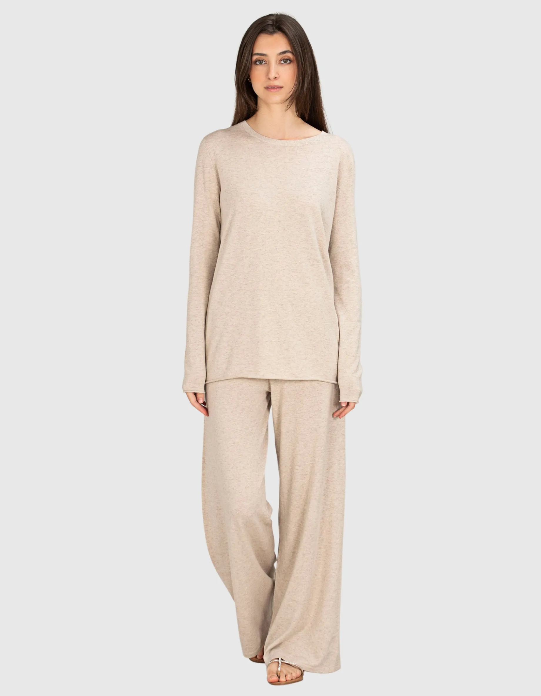Wide-Leg Feinstrick-Hose mit Kaschmir-Anteil