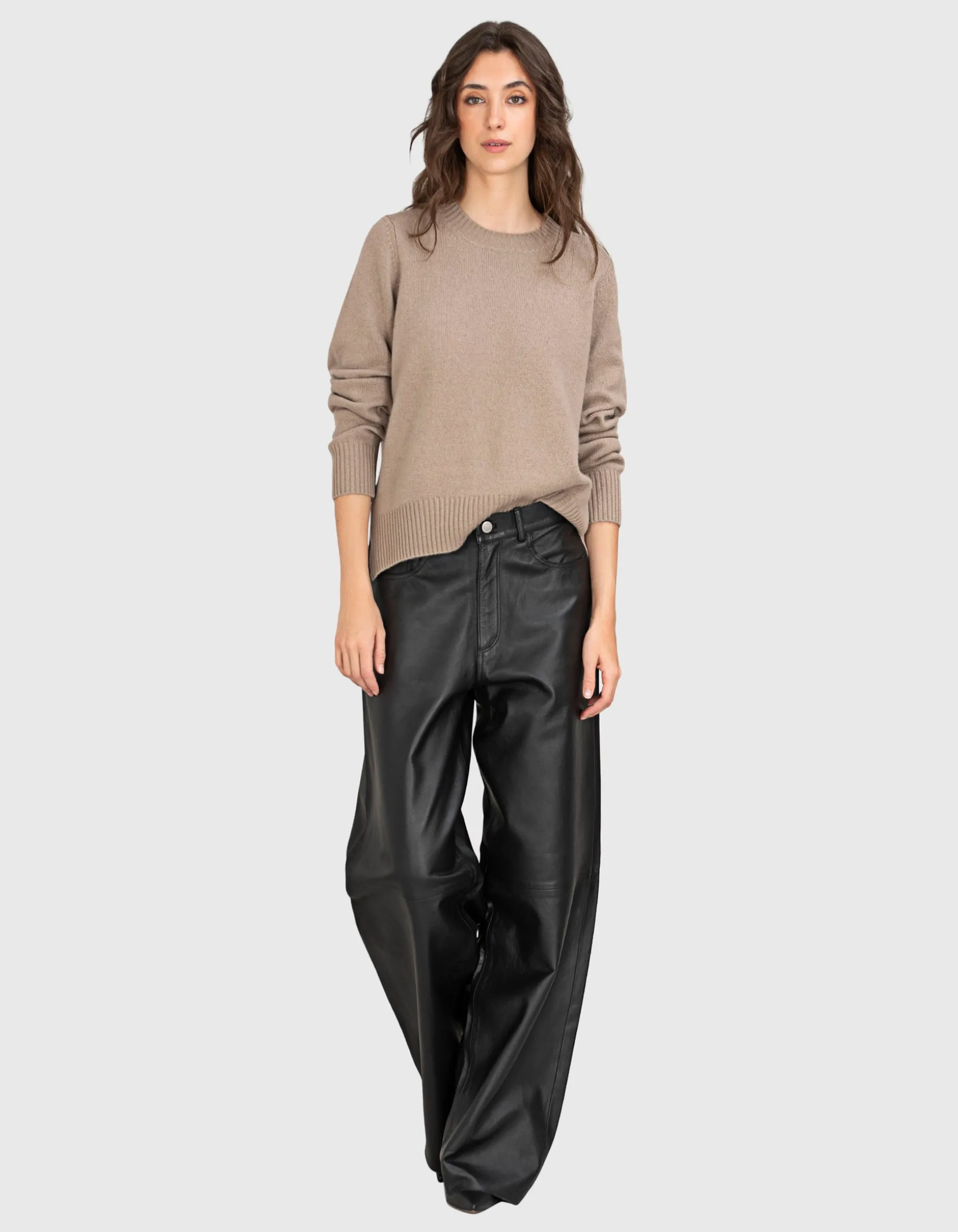 Wide-Leg Leder Hose