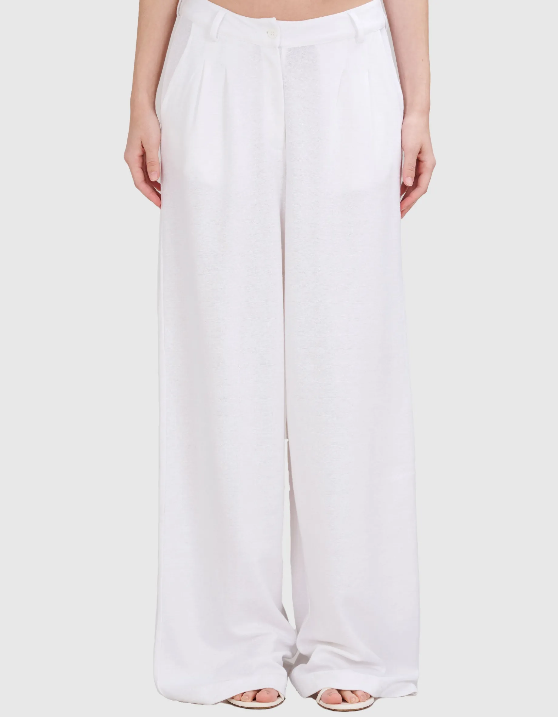 Wide-Leg Leinen-Bundfalten-Hose Plis
