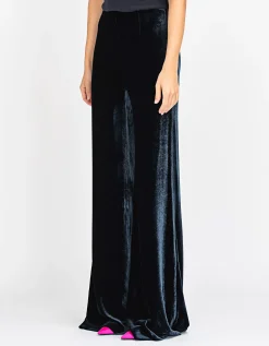 Wide-Leg Samt-Hose mit Seidenanteil