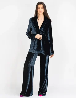 Wide-Leg Samt-Hose mit Seidenanteil
