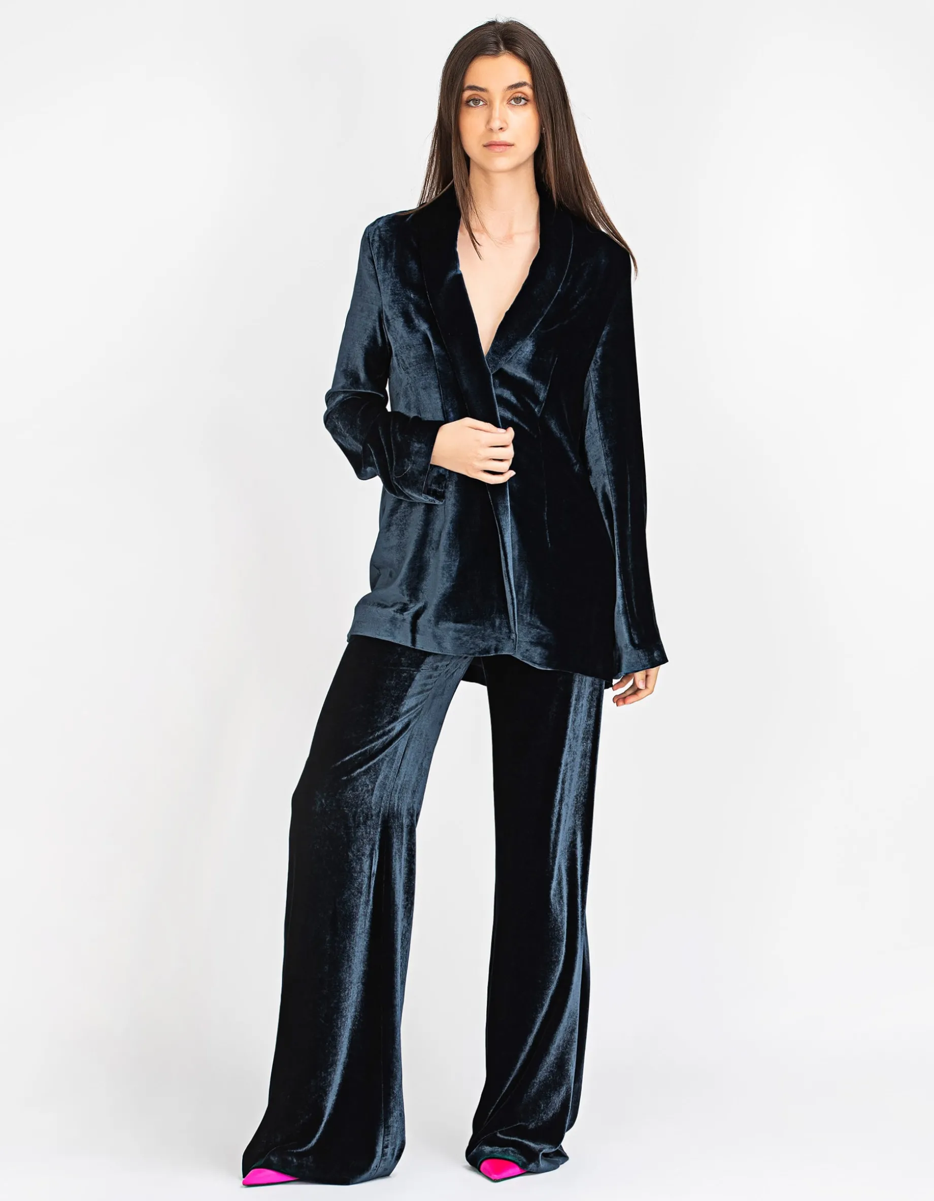 Wide-Leg Samt-Hose mit Seidenanteil