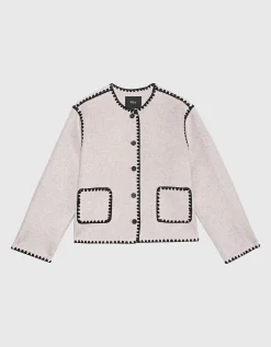 Woll-Mix Boxy-Jacke mit Ziernähten