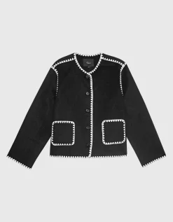Woll-Mix Boxy-Jacke mit Ziernähten