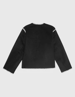 Woll-Mix Boxy-Jacke mit Ziernähten