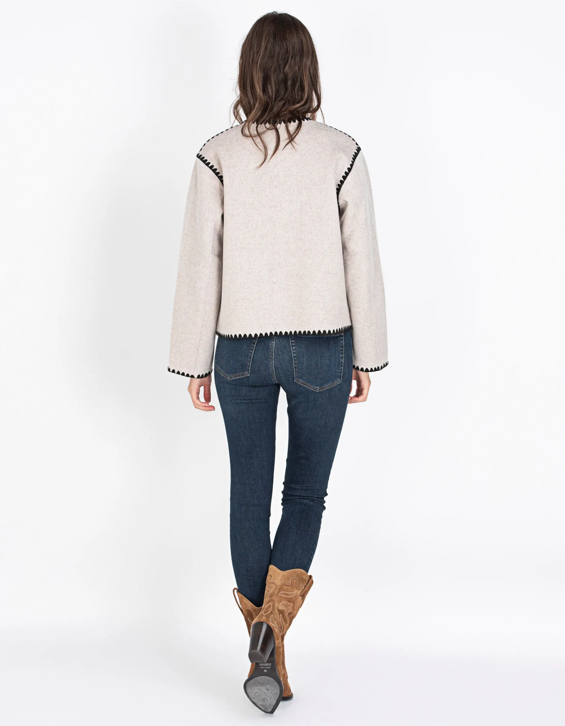 Woll-Mix Boxy-Jacke mit Ziernähten