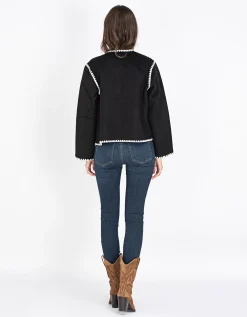 Woll-Mix Boxy-Jacke mit Ziernähten