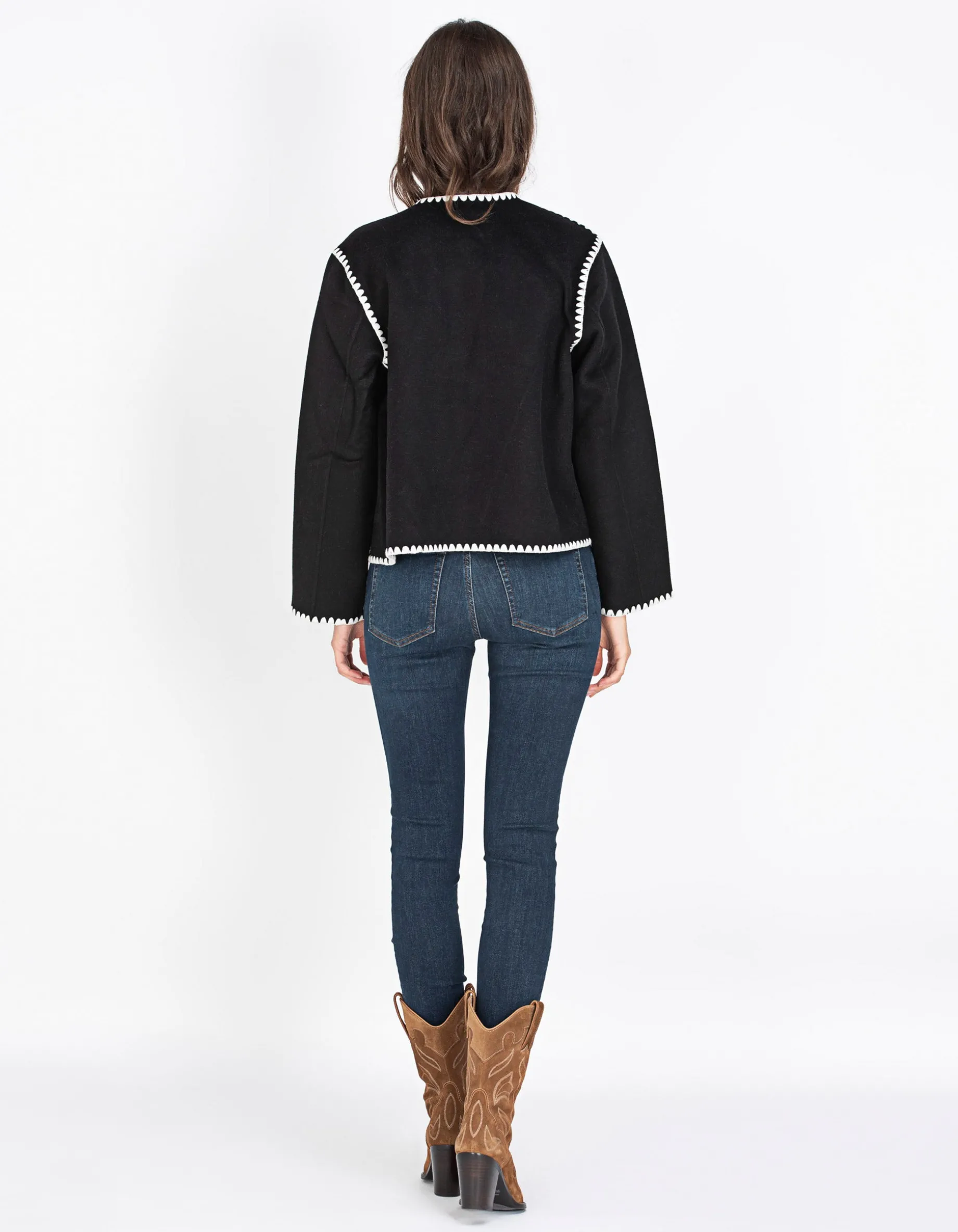 Woll-Mix Boxy-Jacke mit Ziernähten